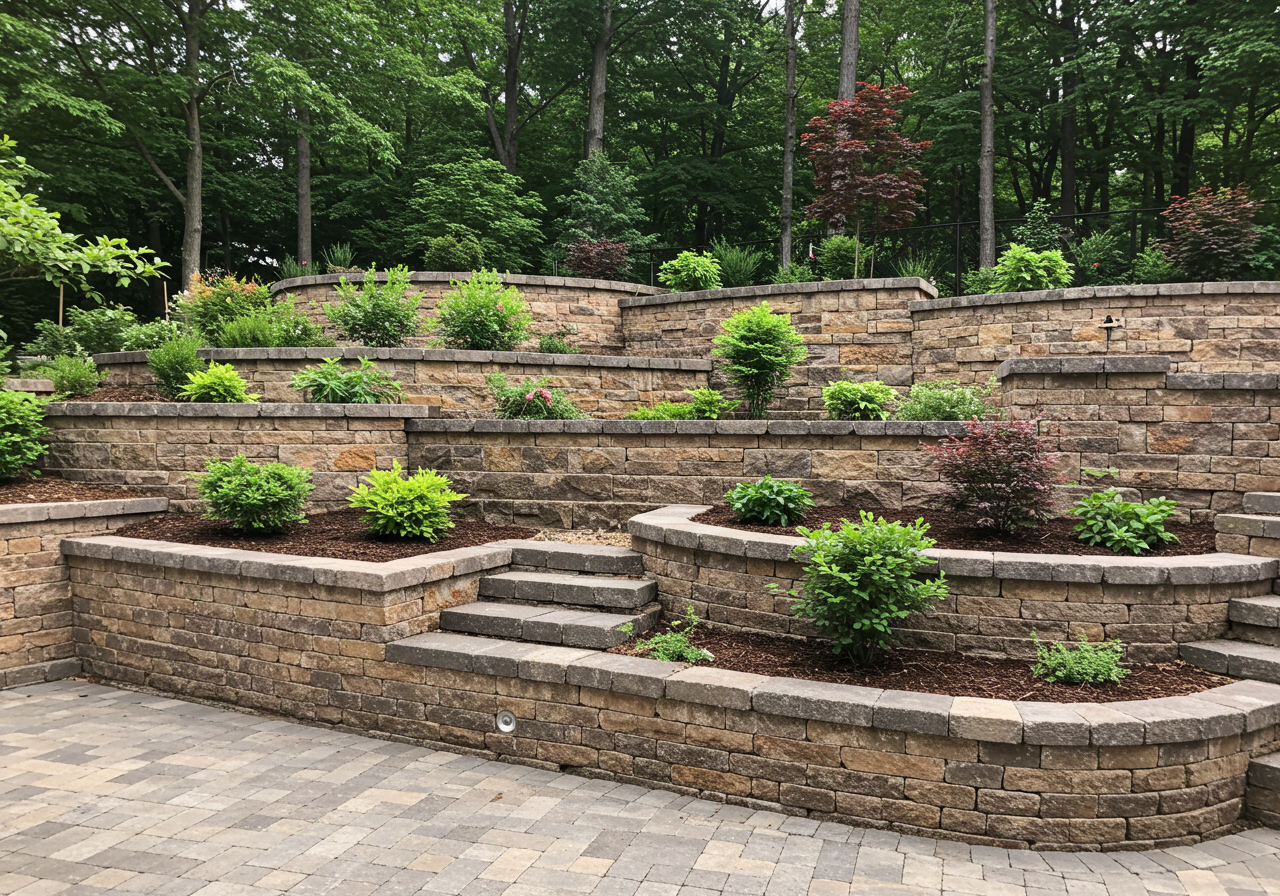 decorative draining walls Tiered and decorative draining wall construction in Missouri