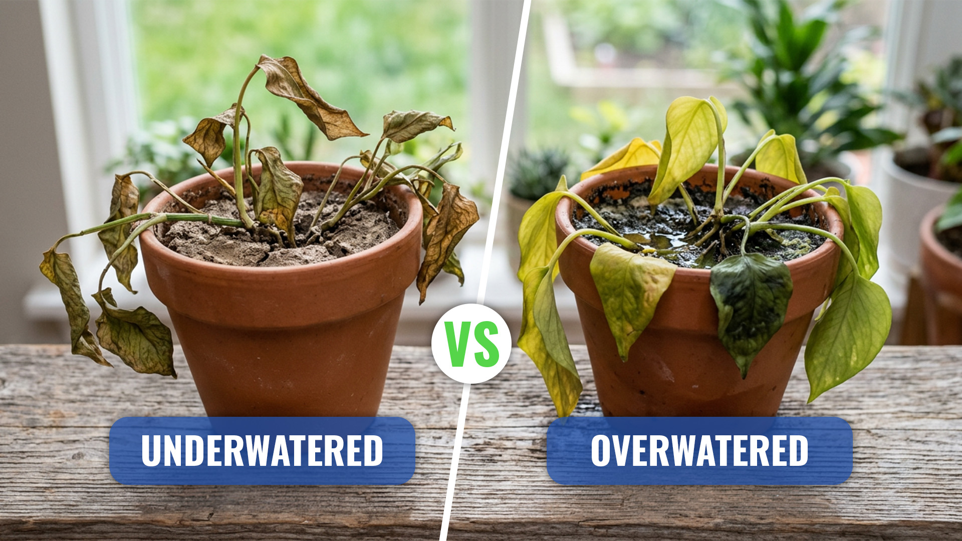 comparisson between underwating and overwatering plants